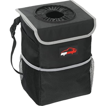 EPAuto Waterproof Car Trash Can with Lid and Storage Pockets, Black