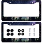 2Pcs Galaxy Forest License Plate Frame Colorful Galaxy Moon Stars License Plate