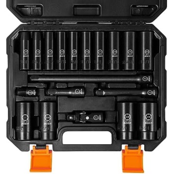 BOEN 1/2" Drive SAE Deep Impact Socket Set, 19 Piece Cr-V Steel Socket Set