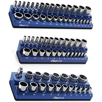 Olsa Tools Magnetic Socket Organizer | 3 Piece Socket Holder Kit | 1/2-inch