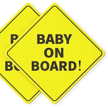 Baby On Board Sticker Sign - Essential for Cars - 5" by 5" - Bright Yellow and